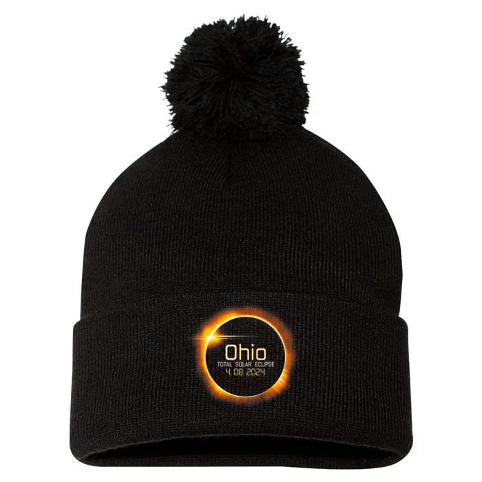 Ohio Totality Total Solar Eclipse April 8 2024 Pom Pom 12in Knit Beanie