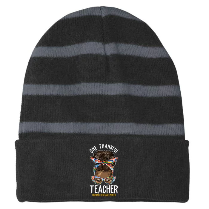 One Thankful Teacher Hispanic Heritage Month Striped Beanie with Solid Band