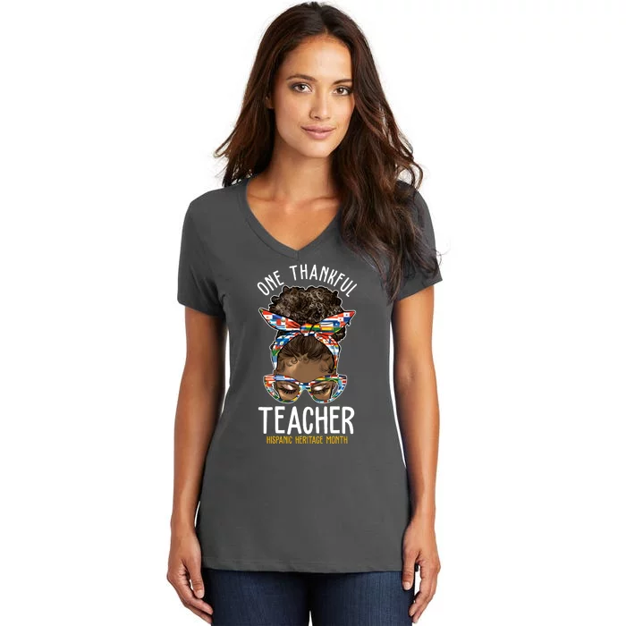 One Thankful Teacher Hispanic Heritage Month Women's V-Neck T-Shirt