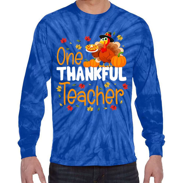 One Thankful Teacher Thanksgiving Turkey Teacher Costume Tie-Dye Long Sleeve Shirt