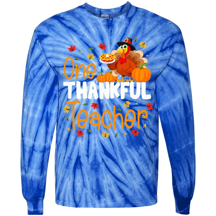 One Thankful Teacher Thanksgiving Turkey Teacher Costume Tie-Dye Long Sleeve Shirt