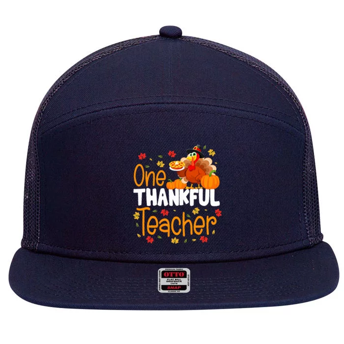 One Thankful Teacher Thanksgiving Turkey Teacher Costume 7 Panel Mesh Trucker Snapback Hat