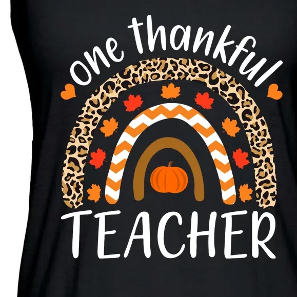 One Thankful Teacher, Autumn Fall Leopard Design Ladies Essential Flowy Tank