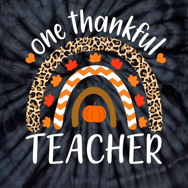 One Thankful Teacher, Autumn Fall Leopard Design Tie-Dye T-Shirt