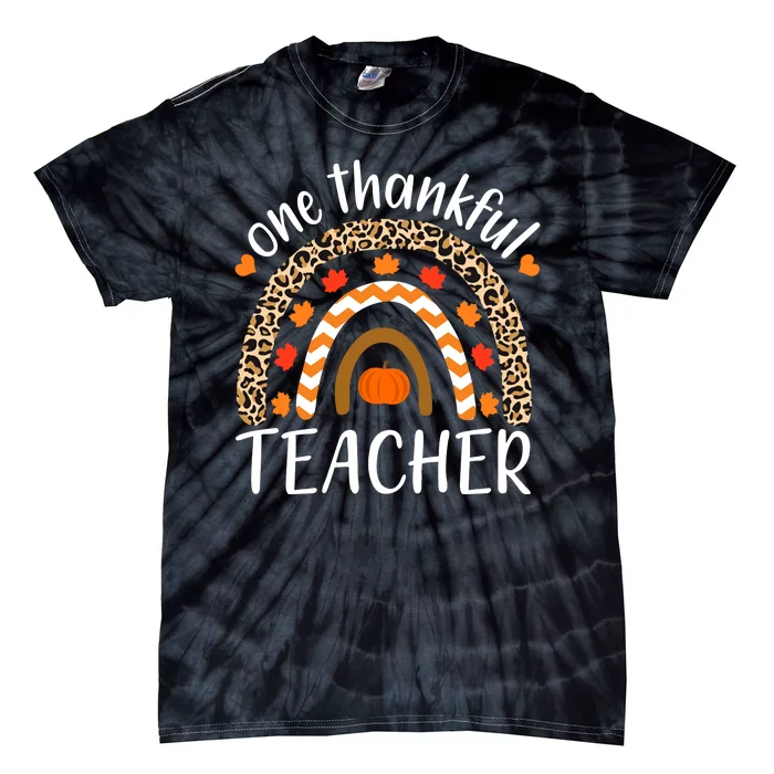 One Thankful Teacher, Autumn Fall Leopard Design Tie-Dye T-Shirt