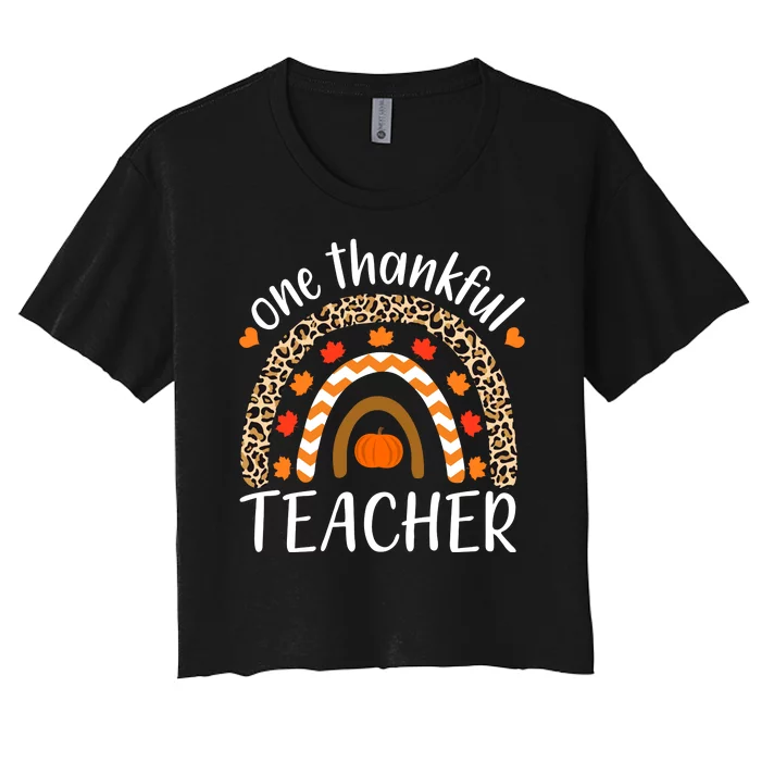 One Thankful Teacher, Autumn Fall Leopard Design Women's Crop Top Tee