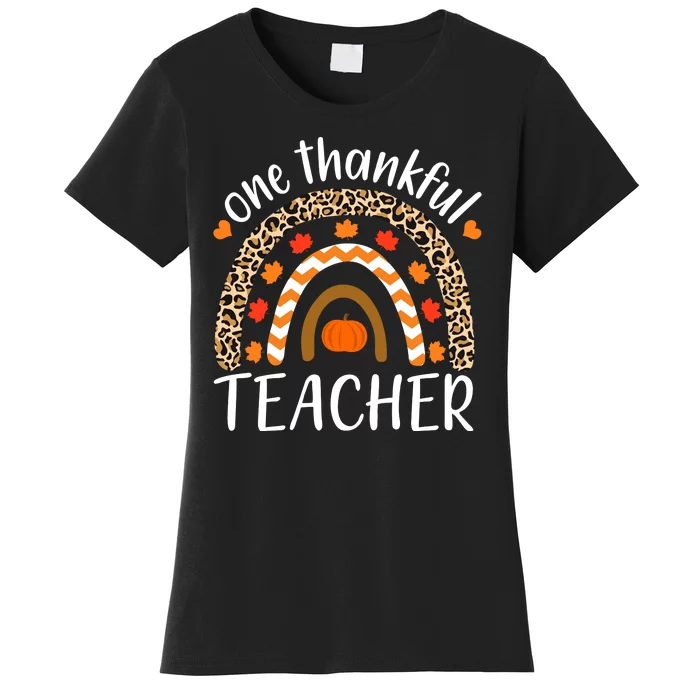 One Thankful Teacher, Autumn Fall Leopard Design Women's T-Shirt