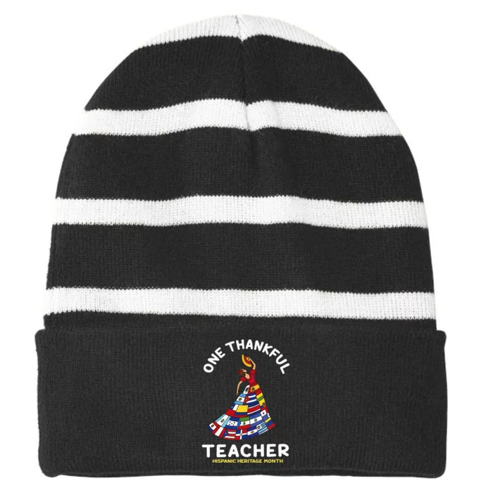 One Thankful Teacher Hispanic Heritage Month Countries Flags Striped Beanie with Solid Band