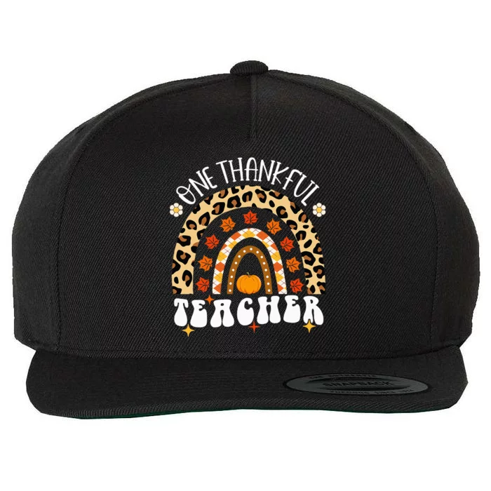 One Thankful Teacher Thanksgiving Rainbow Leopard Fall Wool Snapback Cap