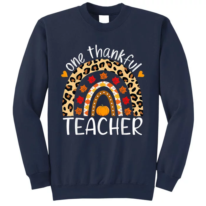 One Thankful Teacher Thanksgiving Rainbow Leopard Fall Sweatshirt