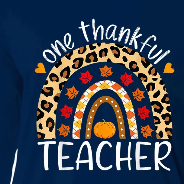 One Thankful Teacher Thanksgiving Rainbow Leopard Fall Cooling Performance Long Sleeve Crew