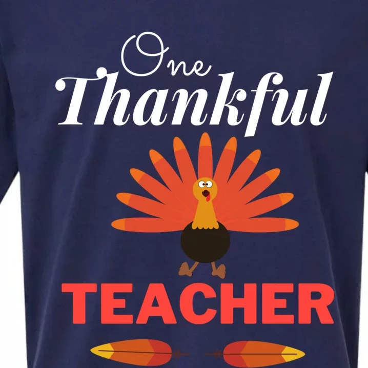 One Thankful Teacher Teachers Thanksgiving Blessed Teacher Gift Sueded Cloud Jersey T-Shirt