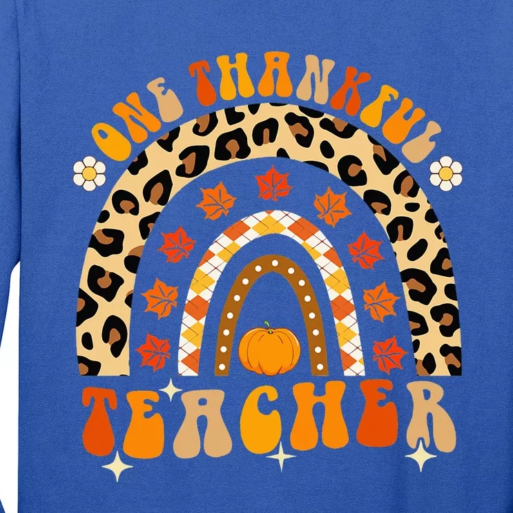 One Thankful Teacher Thanksgiving Rainbow Leopard Fall Long Sleeve Shirt