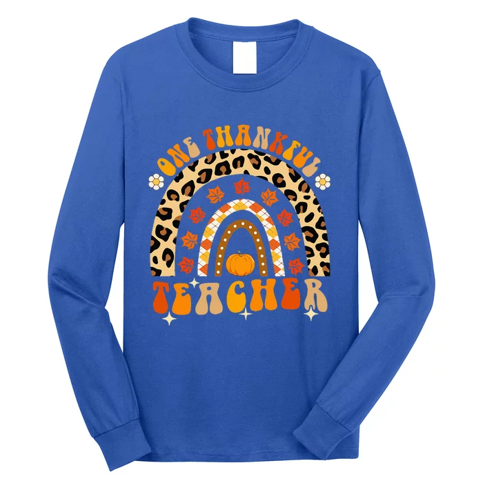 One Thankful Teacher Thanksgiving Rainbow Leopard Fall Long Sleeve Shirt