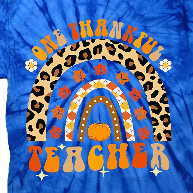 One Thankful Teacher Thanksgiving Rainbow Leopard Fall Tie-Dye T-Shirt