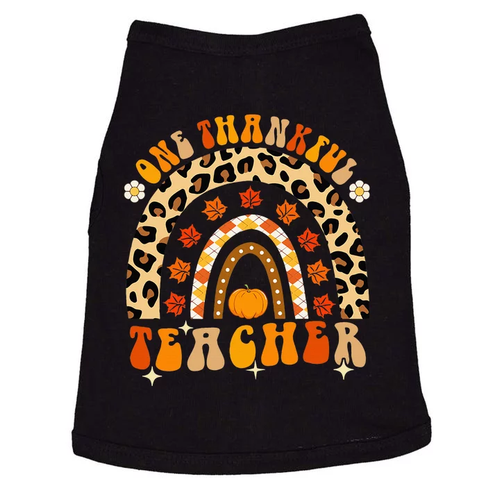 One Thankful Teacher Thanksgiving Rainbow Leopard Fall Doggie Tank