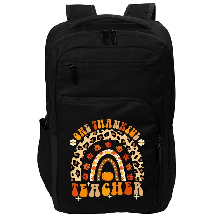 One Thankful Teacher Thanksgiving Rainbow Leopard Fall Impact Tech Backpack