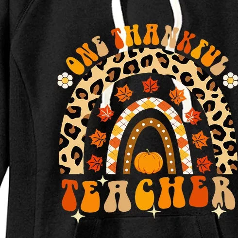 One Thankful Teacher Thanksgiving Rainbow Leopard Fall Women's Fleece Hoodie