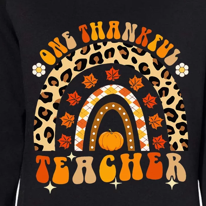 One Thankful Teacher Thanksgiving Rainbow Leopard Fall Womens California Wash Sweatshirt