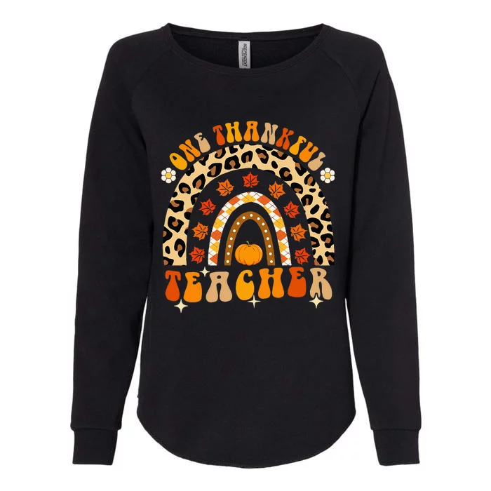 One Thankful Teacher Thanksgiving Rainbow Leopard Fall Womens California Wash Sweatshirt