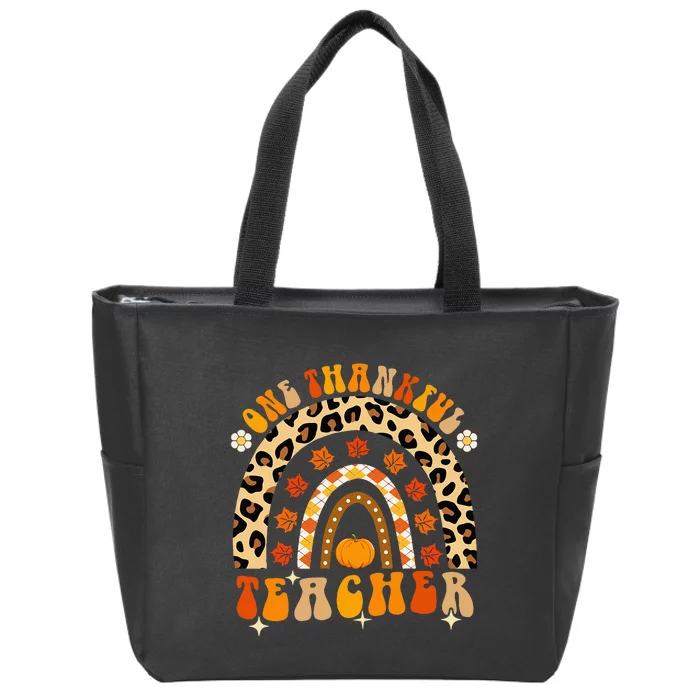 One Thankful Teacher Thanksgiving Rainbow Leopard Fall Zip Tote Bag