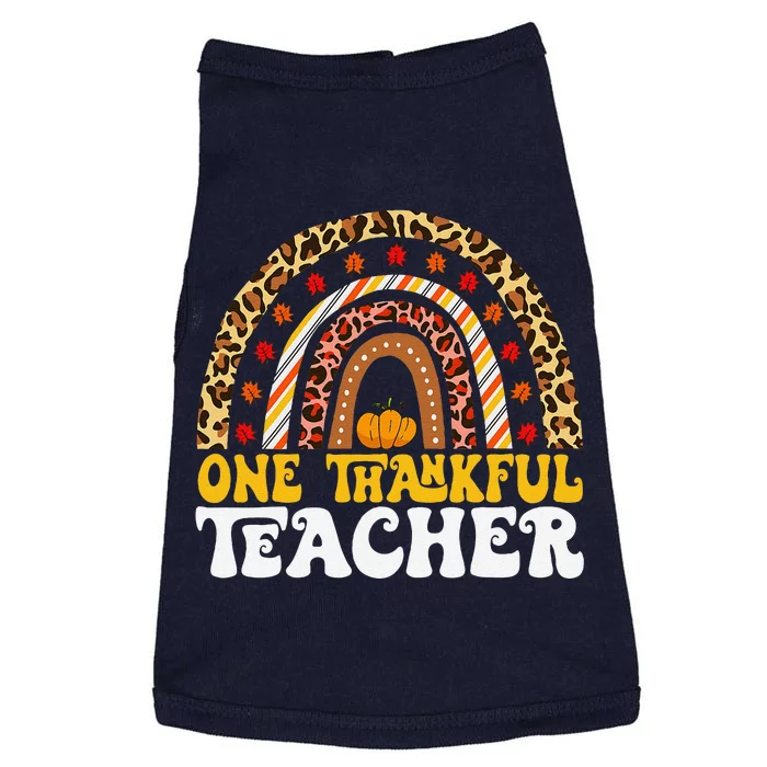 One Thankful Teacher Thanksgiving Rainbow Leopard Fall Doggie Tank