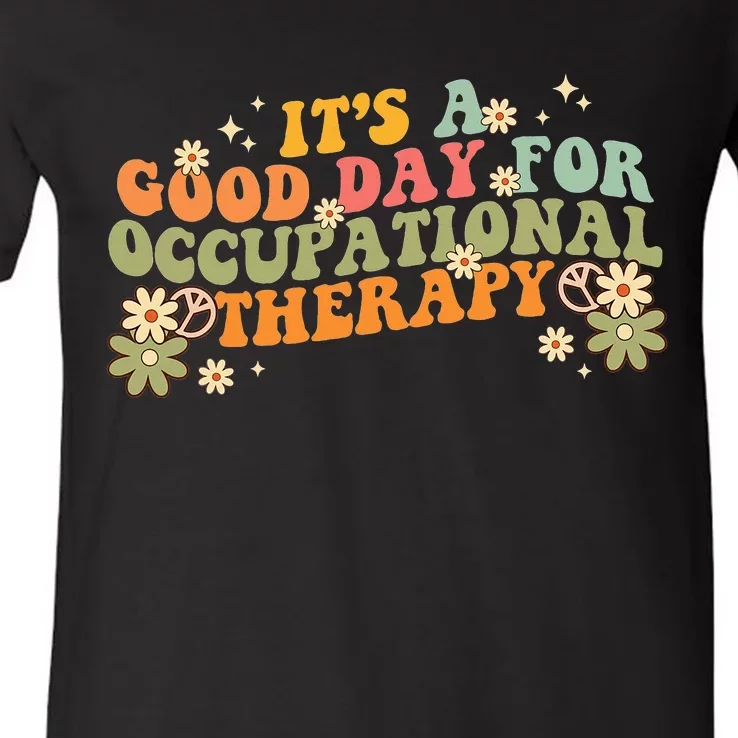 Occupational Therapy Therapist Flowers Retro Wavy Groovy 70s V-Neck T-Shirt