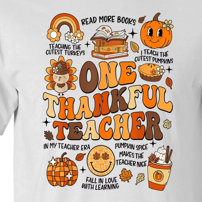 One Thankful Teacher Retro Groovy Fall Teachers Thanksgiving Day Gift Tall T-Shirt