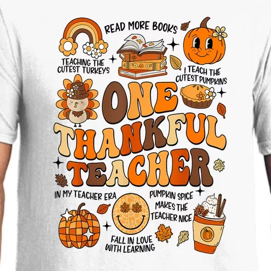 One Thankful Teacher Retro Groovy Fall Teachers Thanksgiving Day Gift Pajama Set