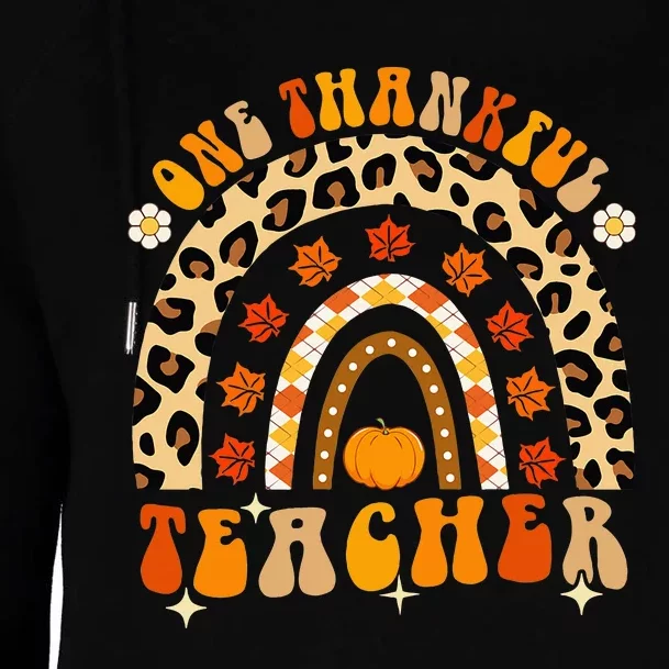 One Thankful Teacher Thanksgiving Rainbow Fall Womens Funnel Neck Pullover Hood