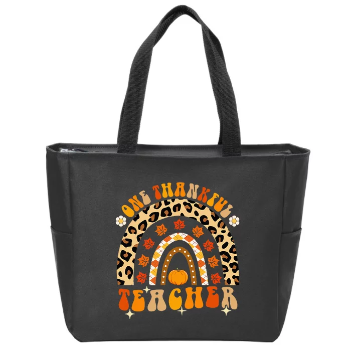 One Thankful Teacher Thanksgiving Rainbow Fall Zip Tote Bag