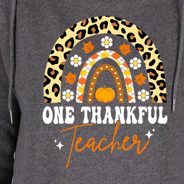 One Thankful Teacher Thanksgiving Fall Autumn Groovy Leopard Womens Funnel Neck Pullover Hood