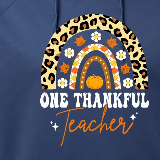 One Thankful Teacher Thanksgiving Fall Autumn Groovy Leopard Performance Fleece Hoodie