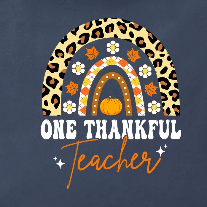 One Thankful Teacher Thanksgiving Fall Autumn Groovy Leopard Zip Tote Bag