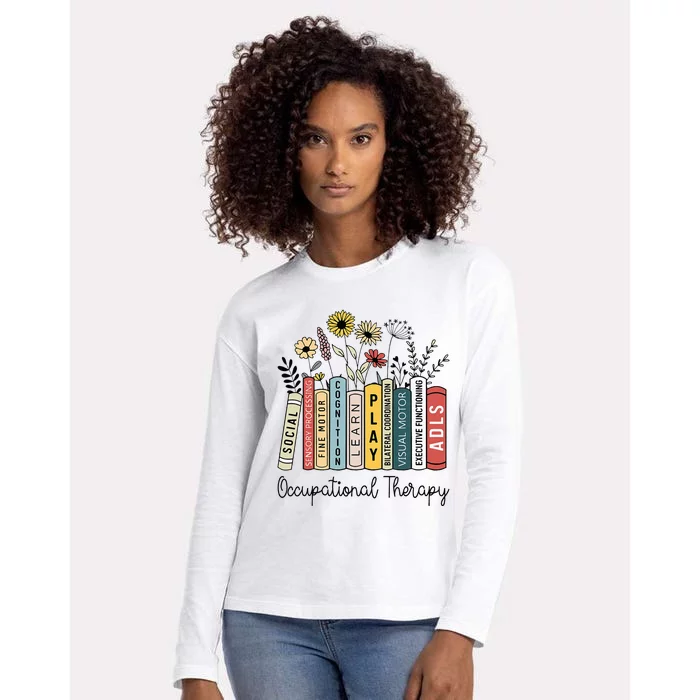 Occupational Therapy Wildflower Book Ot Therapist Assistant Womens Cotton Relaxed Long Sleeve T-Shirt