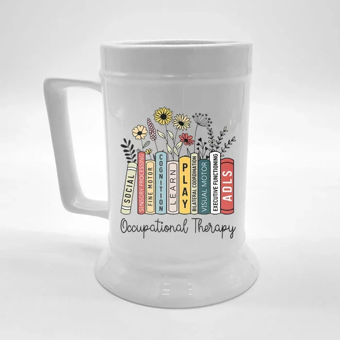 Occupational Therapy Wildflower Book Ot Therapist Assistant Front & Back Beer Stein