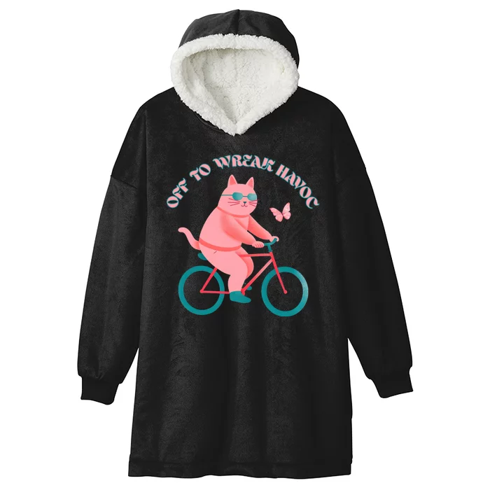 Off To Wreak Havoc Funny Cat Hooded Wearable Blanket