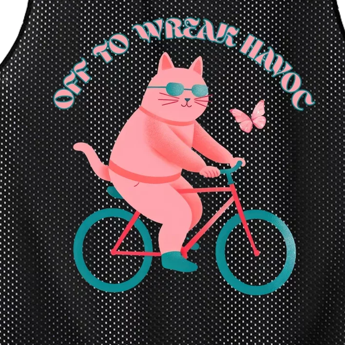 Off To Wreak Havoc Funny Cat Mesh Reversible Basketball Jersey Tank