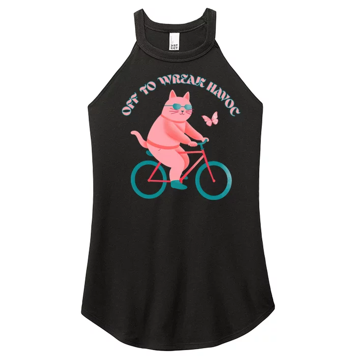 Off To Wreak Havoc Funny Cat Women’s Perfect Tri Rocker Tank