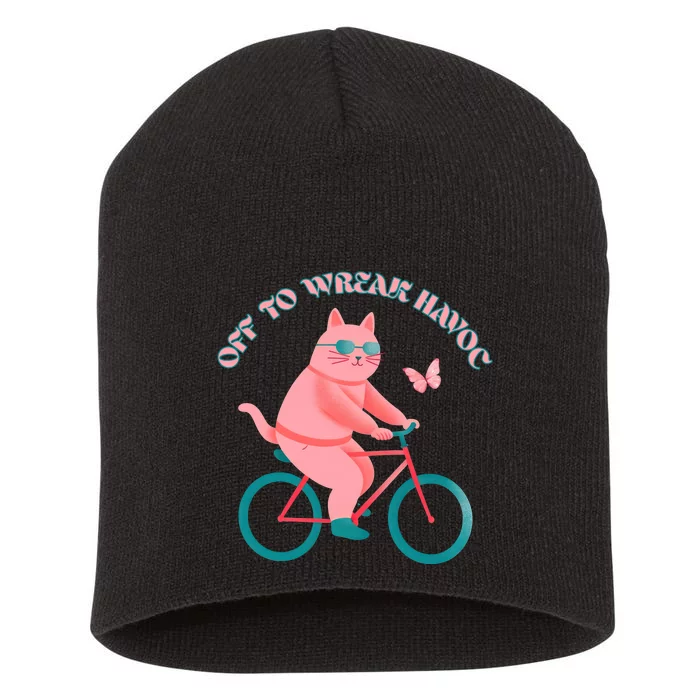 Off To Wreak Havoc Funny Cat Short Acrylic Beanie