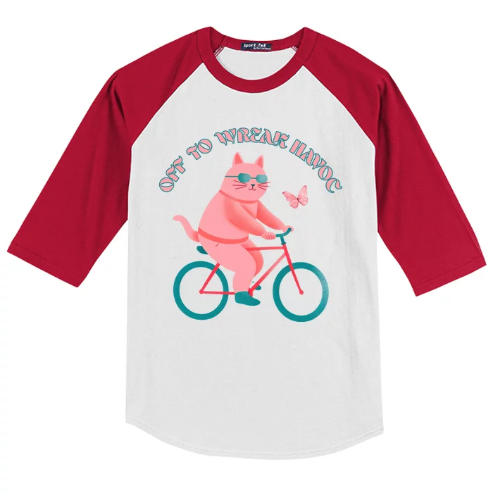 Off To Wreak Havoc Funny Cat Kids Colorblock Raglan Jersey