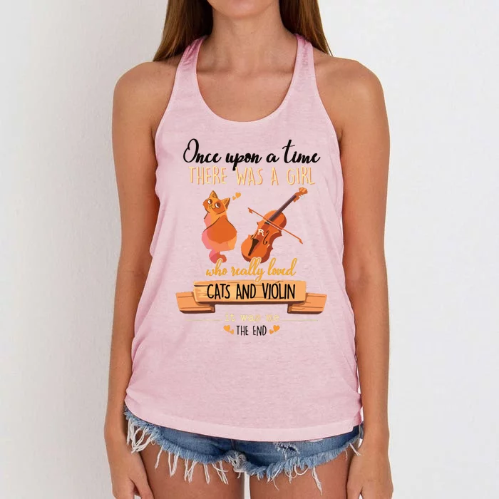 Once Upon A Time There Was A Girl Who Loved Cats And Violin Women's Knotted Racerback Tank