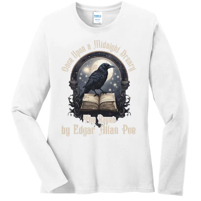 Once Upon A Midnight Dreary The Raven By Edgar Allan Poe (1) Ladies Long Sleeve Shirt