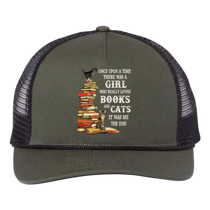 Once Upon A Time A Girl Really Loved Books And Cats Retro Rope Trucker Hat Cap