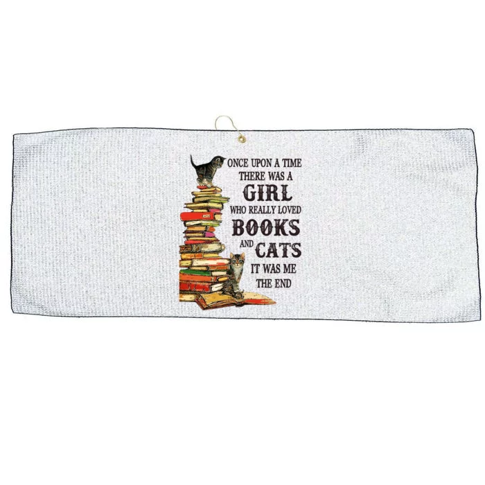 Once Upon A Time A Girl Really Loved Books And Cats Large Microfiber Waffle Golf Towel