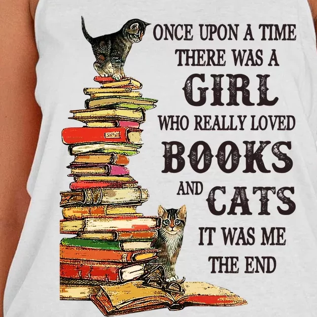 Once Upon A Time A Girl Really Loved Books And Cats Women's Knotted Racerback Tank