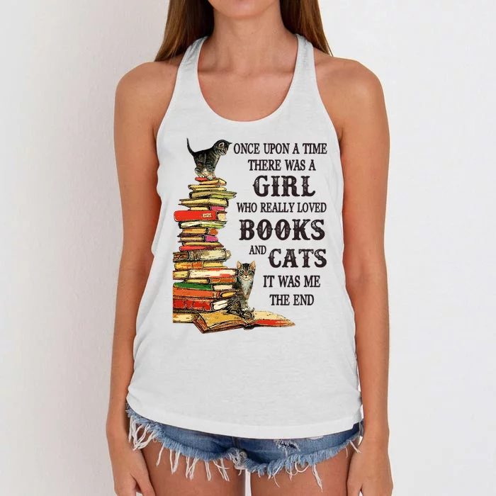 Once Upon A Time A Girl Really Loved Books And Cats Women's Knotted Racerback Tank