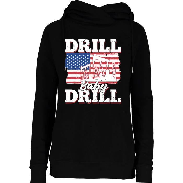 Oilfield Us Flag Drilling Oil Fracking - Drill Baby Drill Womens Funnel Neck Pullover Hood