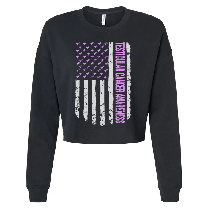 Orchid US Flag Testicular Cancer Awareness Gift Survivor Cropped Pullover Crew