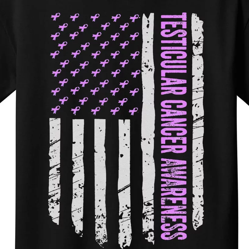 Orchid US Flag Testicular Cancer Awareness Gift Survivor Kids T-Shirt